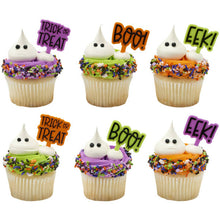 Load image into Gallery viewer, Halloween Greetings cupcake pick 12 pack
