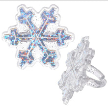 Load image into Gallery viewer, Holographic Glitter Snowflake cupcake rings 12 pack
