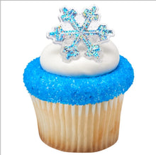 Load image into Gallery viewer, Holographic Glitter Snowflake cupcake rings 12 pack
